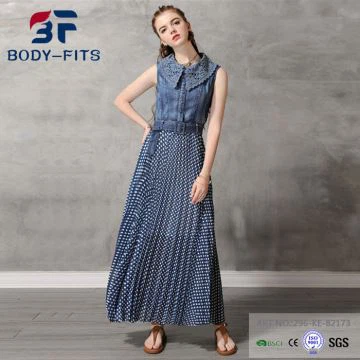 Vestido sem mangas de bolinhas jeans