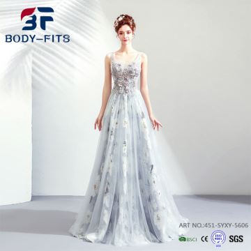 Vestido de Noite Longo Tule Floral