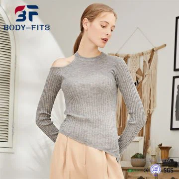 Fora do ombro Irregular Slim Sweater